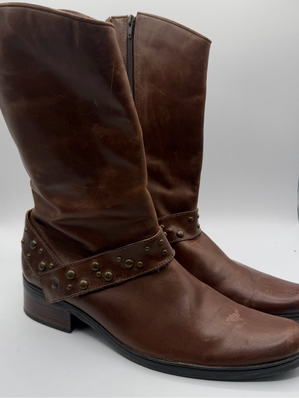 Matisse Brown Leather Studded Harness Riding Boots Moto Western Women’s 10